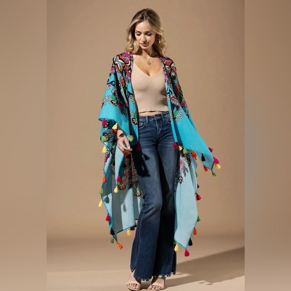 Maya Boho Colorful Fringe Kimono - Picture 5 of 6
